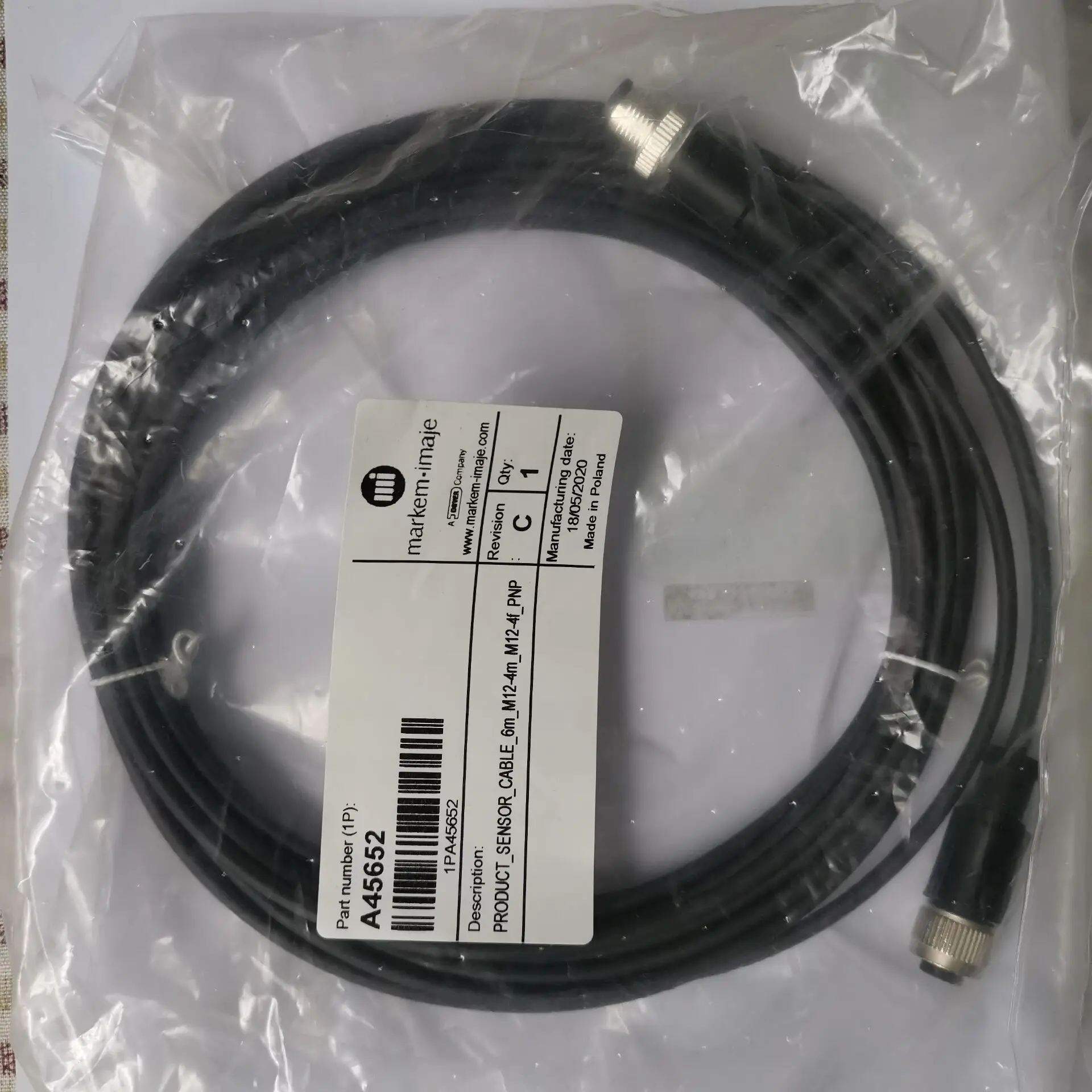 

A45652 SENSOR_CABLE_6m_M12-4f M12-4m.PNP USE FOR IMAJE 9018 9028 9029 9020 9030 INKJET CODING PRINTER