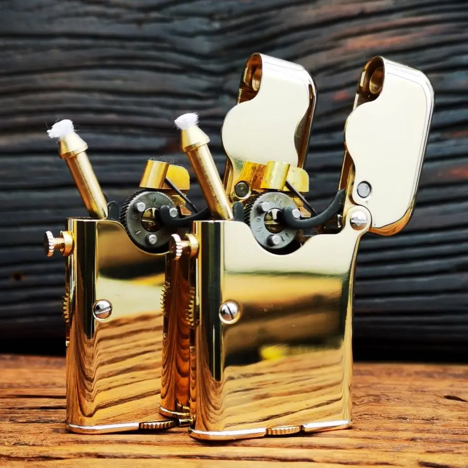 Vintage Fuel Oil Lighter Brass Golden Cigarette Pipe Collection Briquet Mechanical Lifting Isqueiro