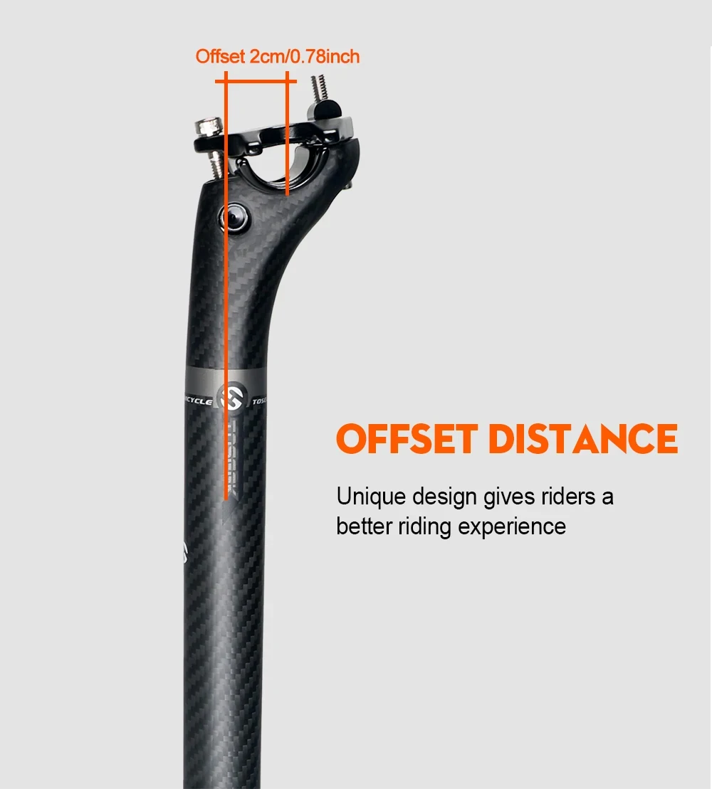 TOSEEK Ultraleichte 3K Carbon-Sattelstütze MTB/Rennrad Fahrradsattelstütze mit 20mm Offset 27,2/30,8/31,6*350/400mm Grau Matt – Detail 8