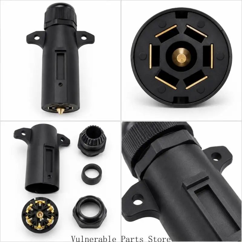 US-Style 7-Pin Trailer Wiring Connector Adapter with Mounting Points for Tail, Brake, Turn, and Reverse Light Circuits