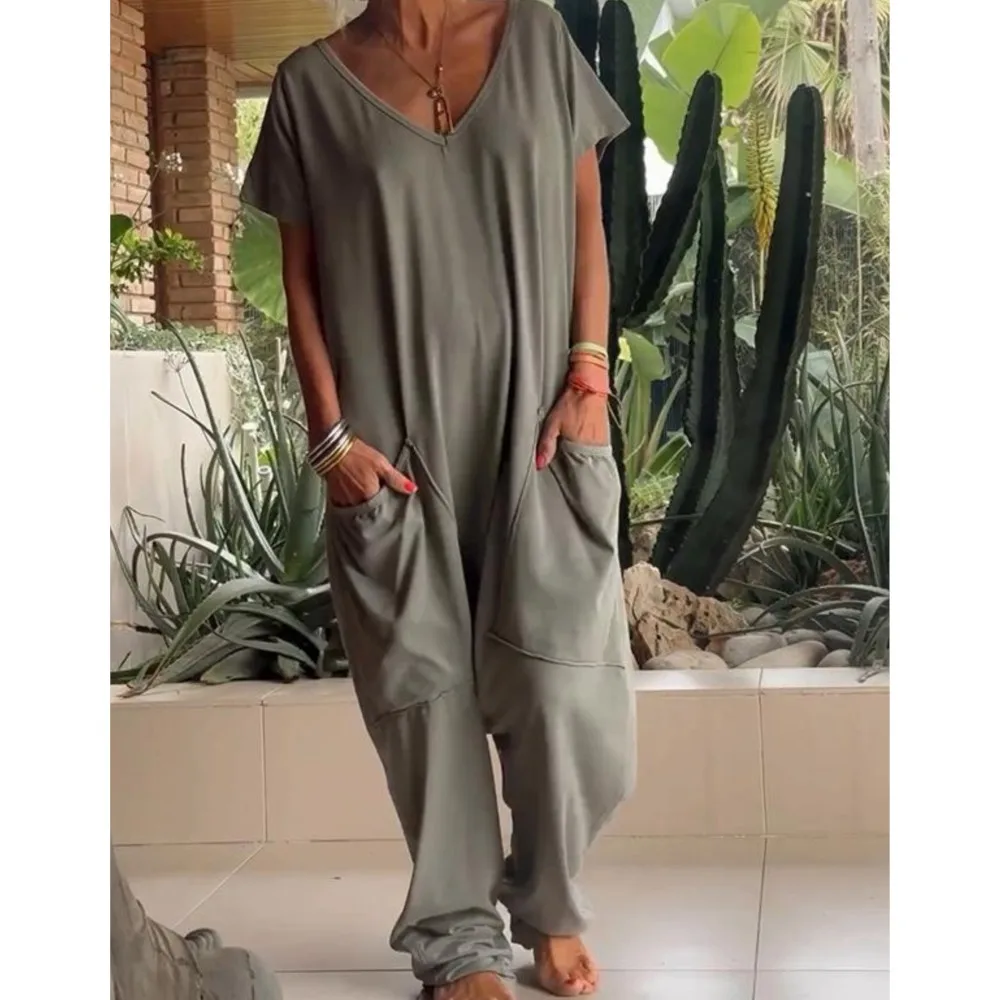 جمبسوت حريمي 2025 بحزام سباغيتي فضفاض أنيق Playsuit بنطلونات غير رسمية جمبسوت نسائي صيفي واسع الساق طويل