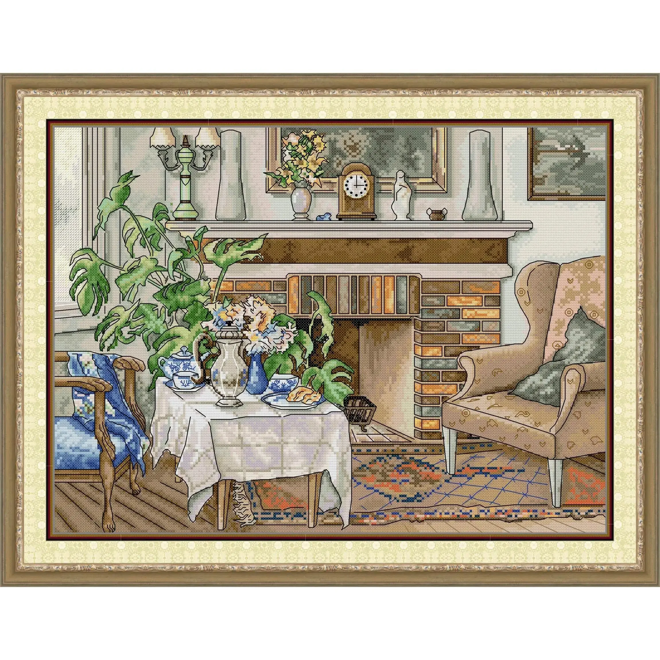 

Joy Sunday Pre-printed Cross Stitch Kit Easy Pattern Aida Stamped Fabric Embroidery Set-Fireside