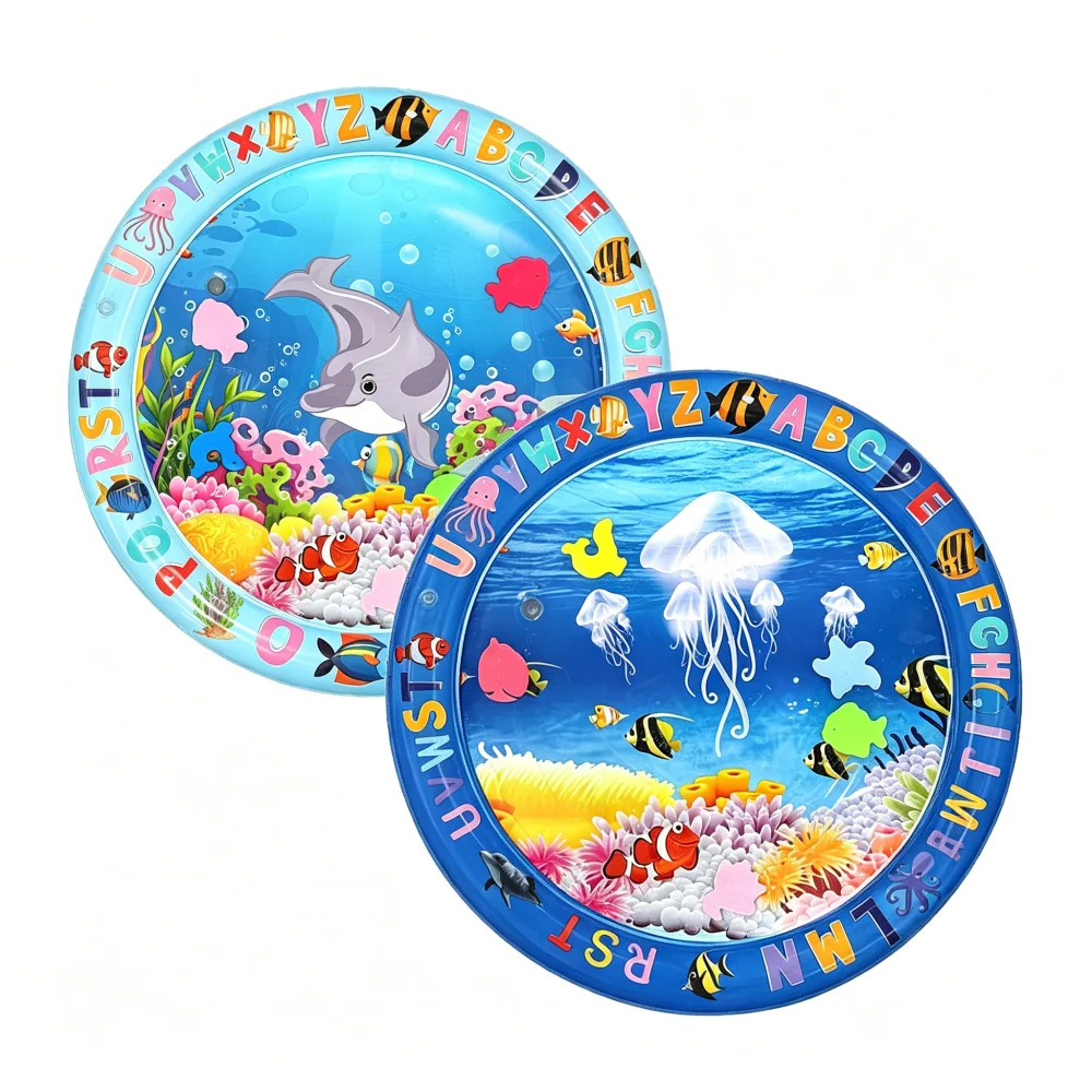 Tapete Inflável Redondo de PVC com Design de Golfinho e Água-Viva para Bebês, Almofada para Crianças, Brinquedo Educativo para Atividades, Presente
