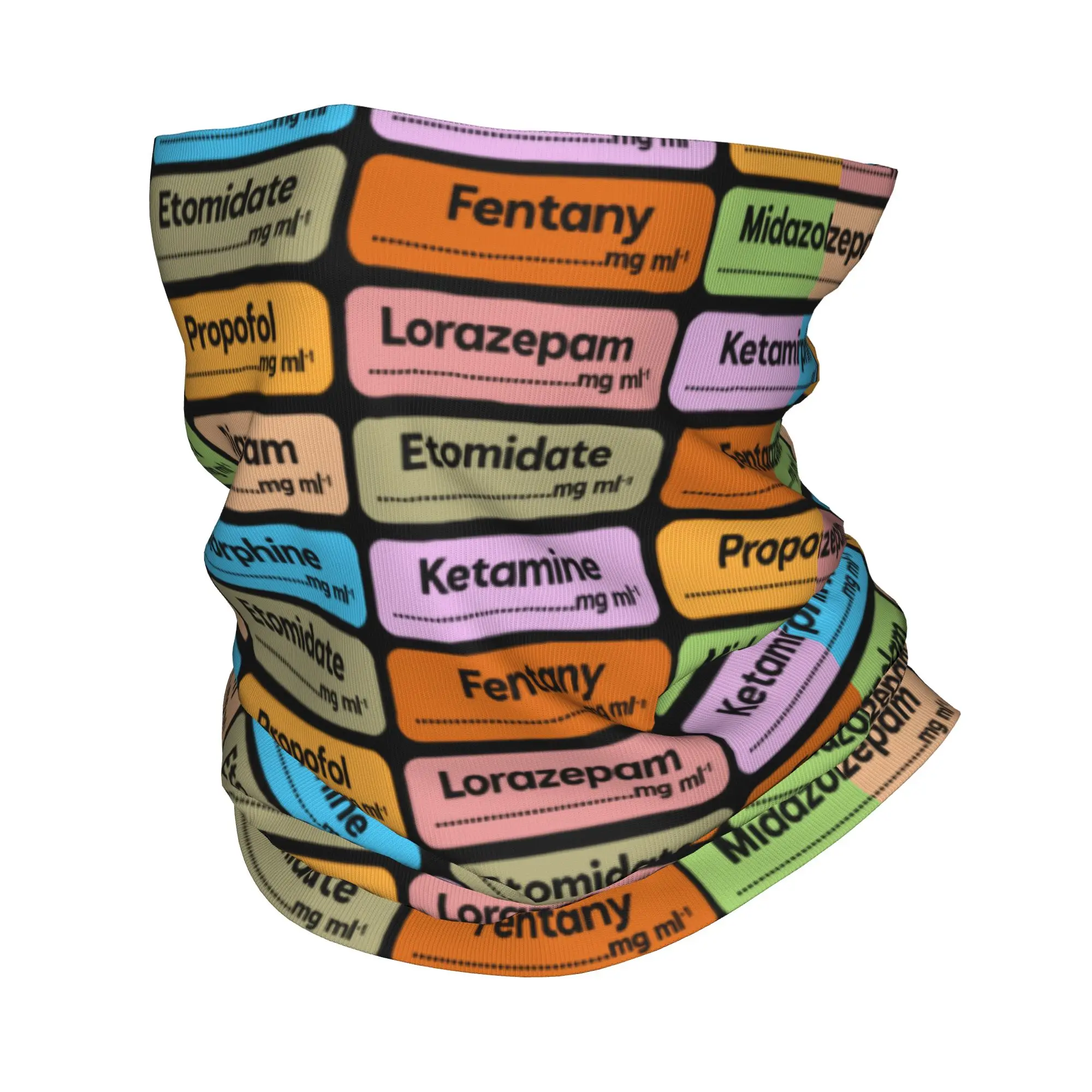 Anesthesia Drugs Color Coded Syringe Labels Bandana Neck Gaiter UV Protection Face Scarf Cover Women Men Headband Tube Balaclava