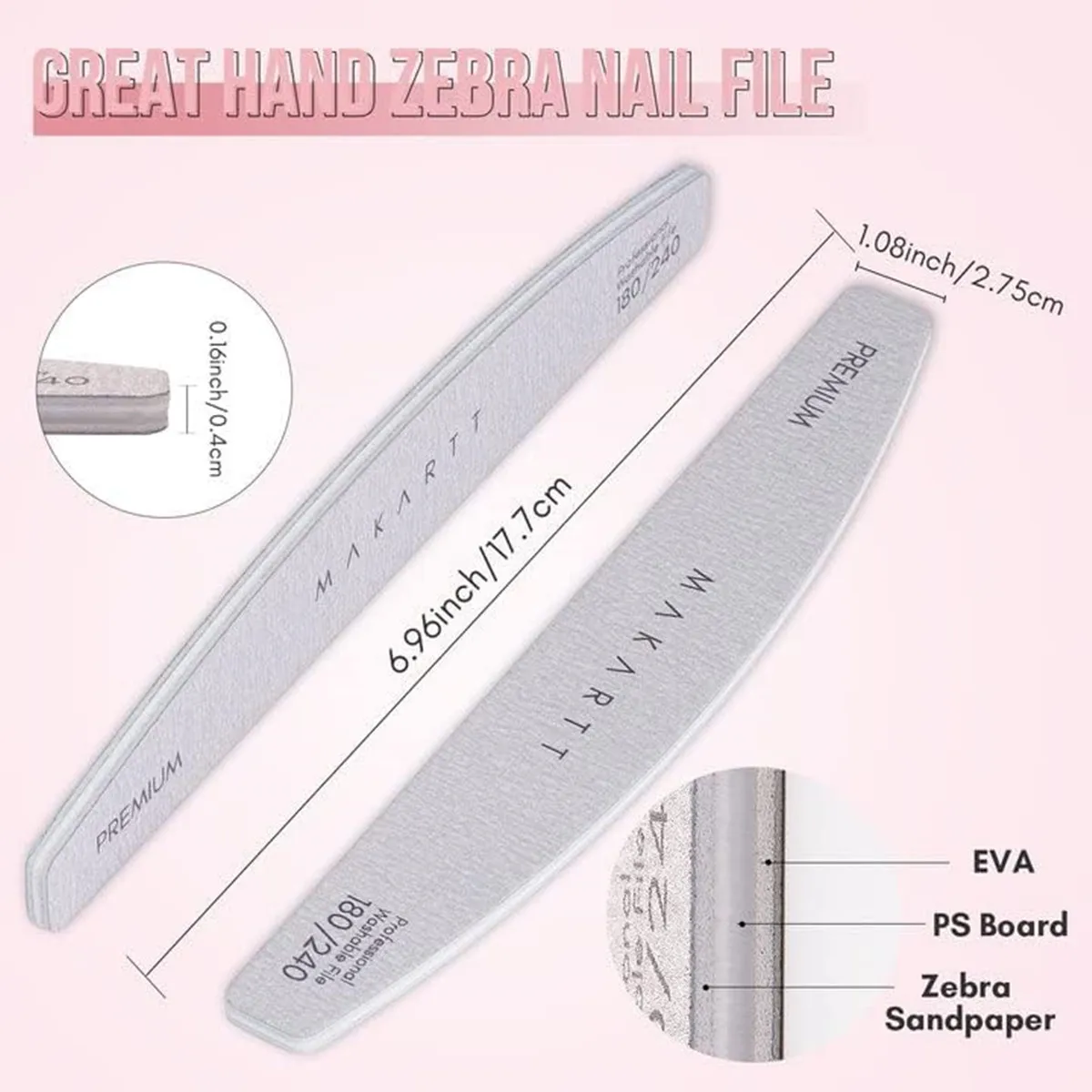 Makartt Nagelfeilen 180/240 Körnung, doppelseitige Nagelfeilen für Acrylnägel, 10 Stück, waschbare Schleifbretter für Nagelbedarf – Detail 3