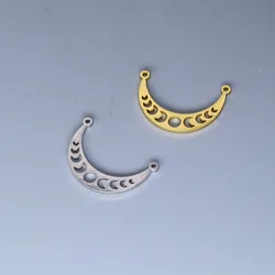 5pcs/lot Celestial Crescent Moon Phase Charm Pendant For Necklace Jewelry Crafts Making Handmade Stainless Steel Charm