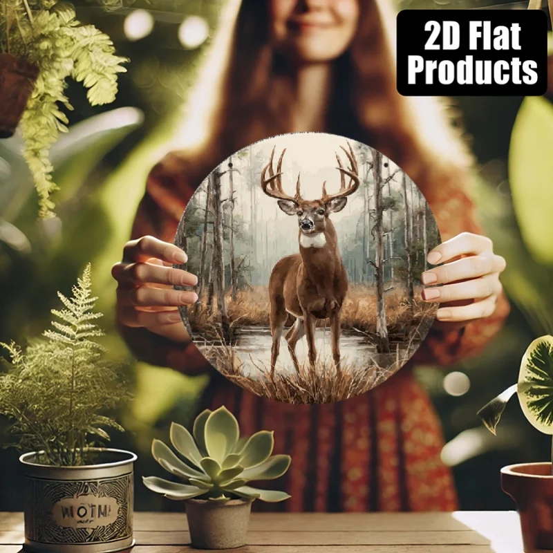 2D Flat, 1pc Deer Buck Forest Wall Decor - Rustic Brown Deer in S with Antlers, 8