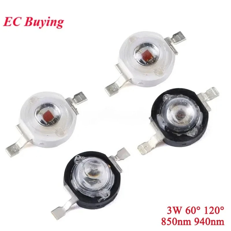 5pcs 3W Infrared IR High Power LED Emitter CCTV Camera IR Emission Tube Diode for Security Black 850nm 940nm 60 120 Degree 700mA