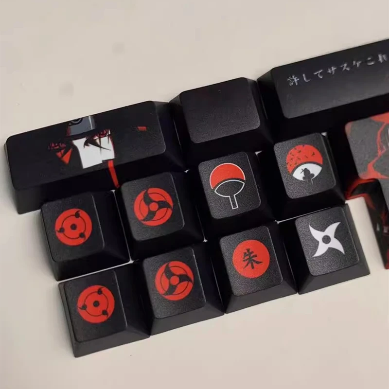 1 Set Black Red Japanese Keycaps PBT Dye Sublimation Uchiha Itachi Key Caps Cherry Profile Lightproof Anime Cartoon Keycap