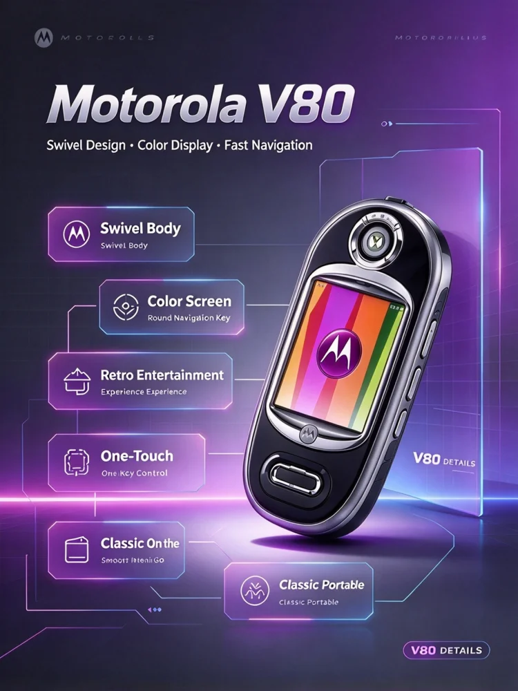 Motorola V80 360-degree rotating cover with rotating screen, nostalgic antique 2G feature phone