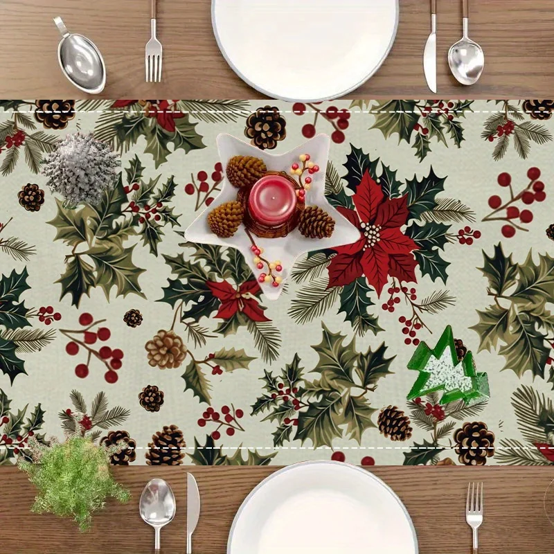 ผ้าปูโต๊ะคริสต์มาสลายสน 1 ชิ้น ลายโคนสน ของขวัญที่สมบูรณ์แบบสำหรับการตกแต่งโต๊ะอาหารในครอบครัวในช่วงงานปาร์ตี้วันหยุด