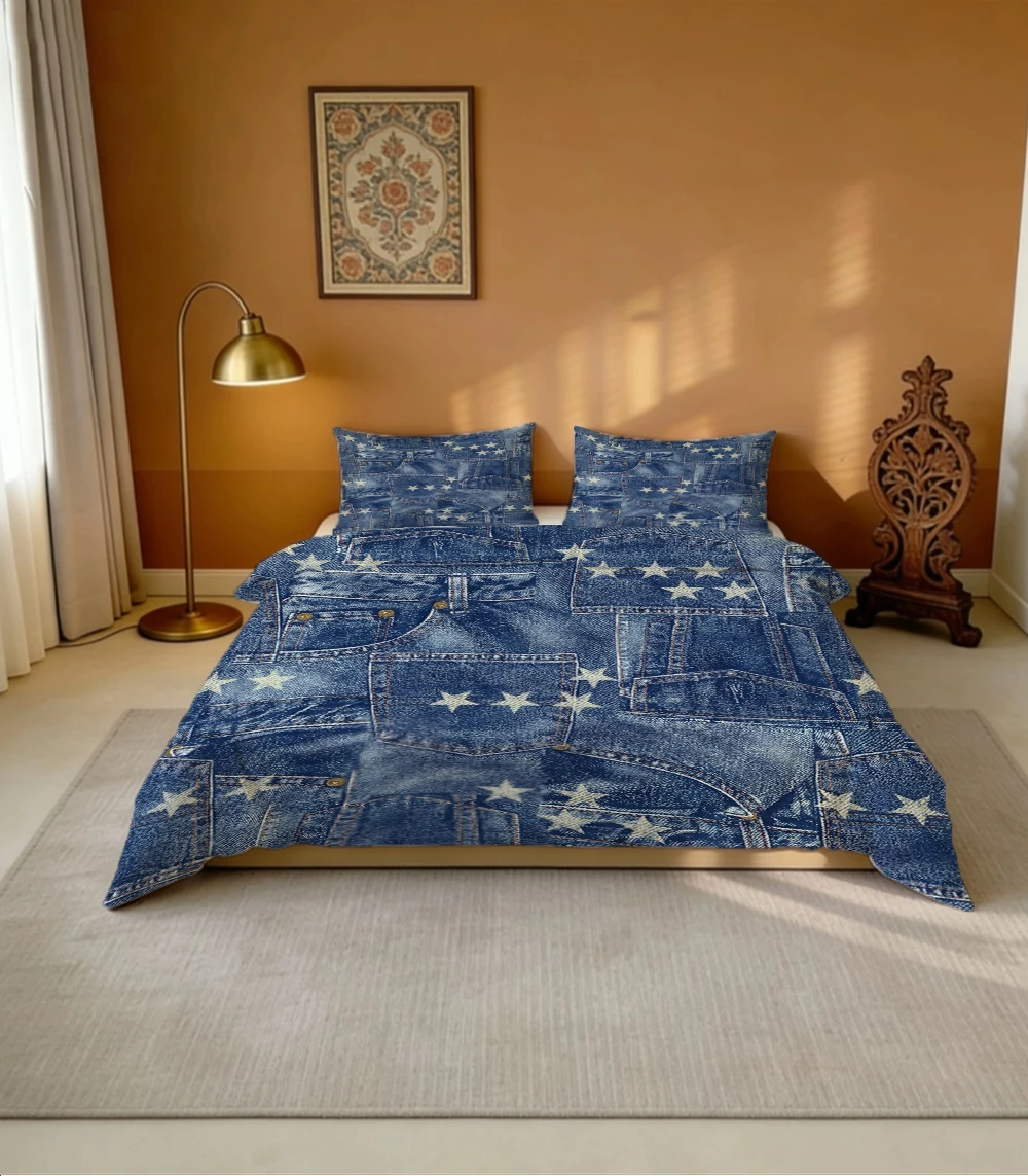 

Комплект постельного белья с цифровой печатью высокого разрешения, комплект пододеяльников с узором в стиле вестерн с изображением ковбоя, комплект пододеяльников с крупным узором и двусторонней печатью, включает 1 пододеяльник + 2 наволочки, подходит для