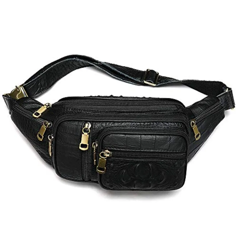 

Genuine Leather Fanny Pack large capacity Crossbody Waist Bag with Zipper phone Pockets dile