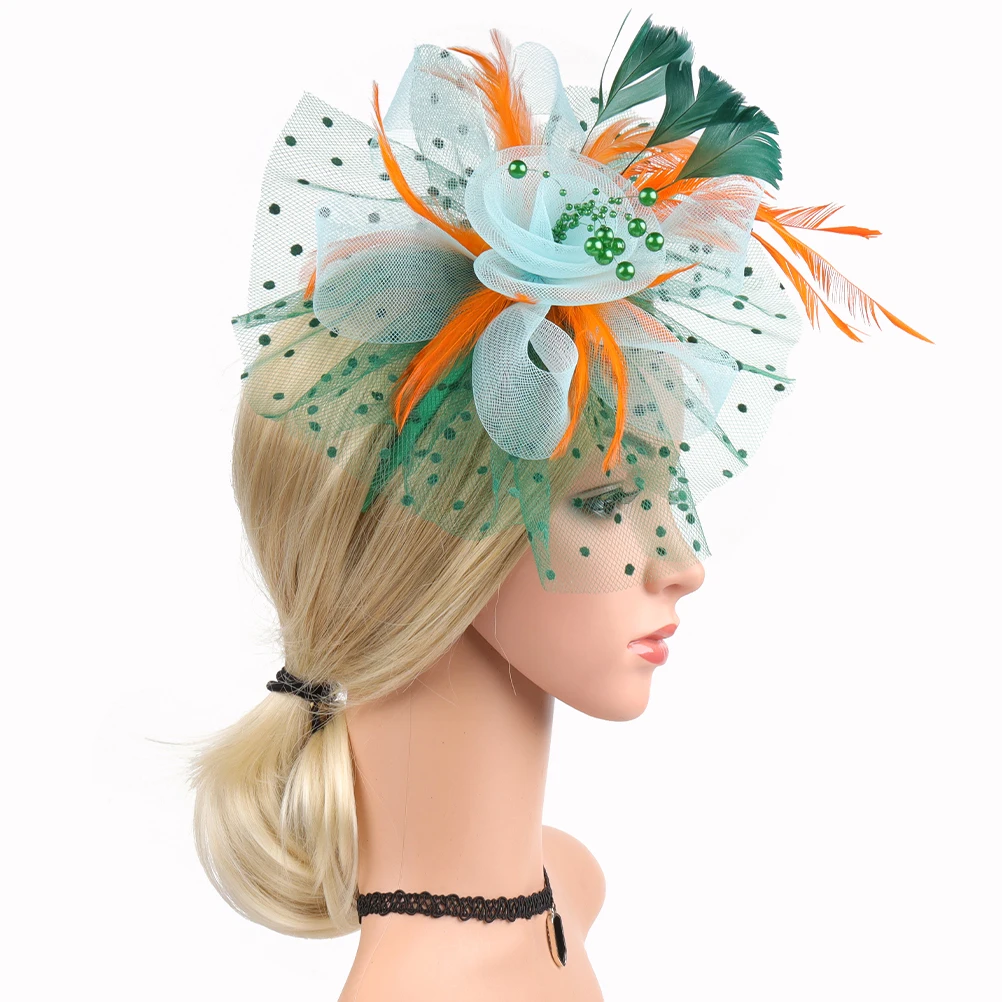 

Color-blocked Head Flower Headbands Fascinator Headwear Bride Banquet Headdress Hen Bridal Abs Hat Mother for Women