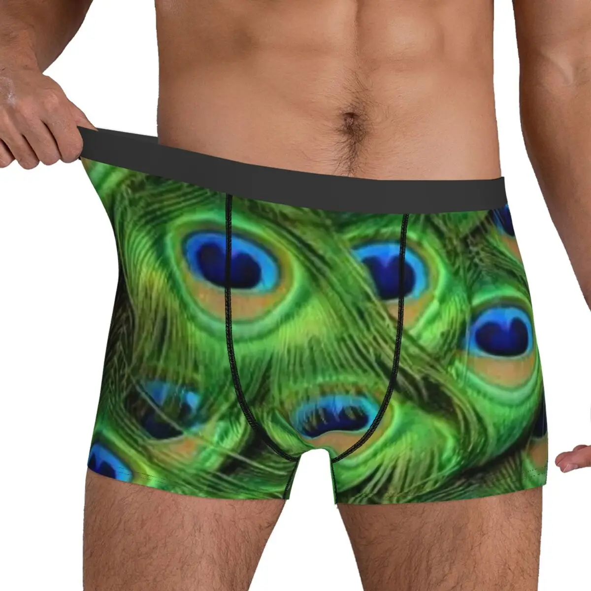 Peacock Feathers Underwear Animal Print Men Shorts Briefs Stretch Trunk Trenky Customs Large Size Panties