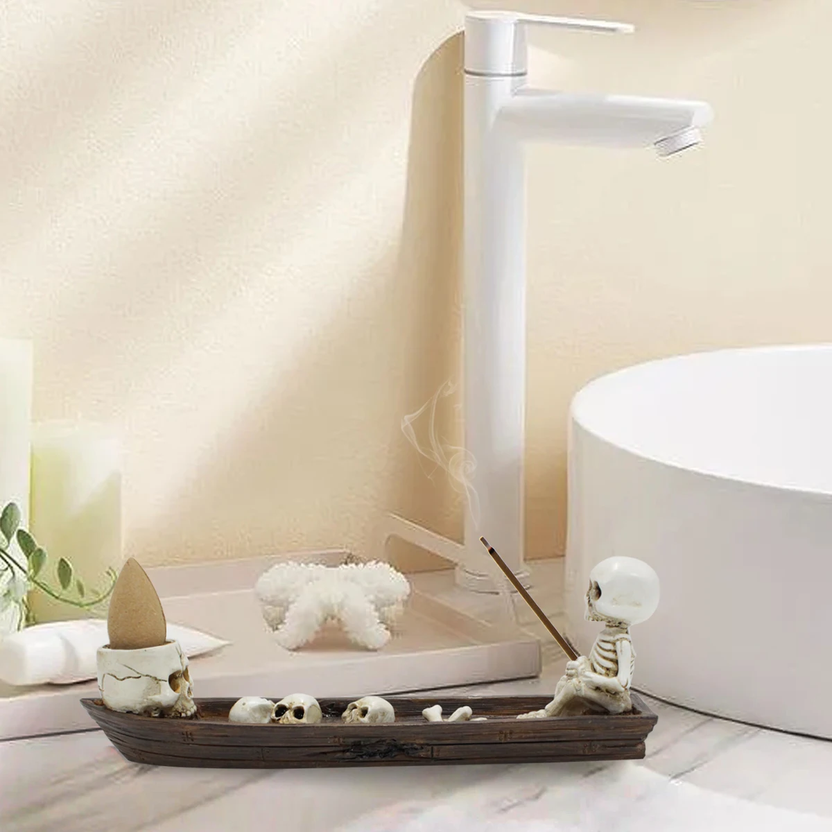 مجموعة مكونة من 3 قطع من قوارب البخور على شكل جمجمة مصنوعة من الراتنج، قوارب بخور الهالوين، ديكور منزلي لموقد البخور مناسب للعلاج العطري/اليوجا/المنزل/الغرفة/ديكور المكتب هدية عيد الحب