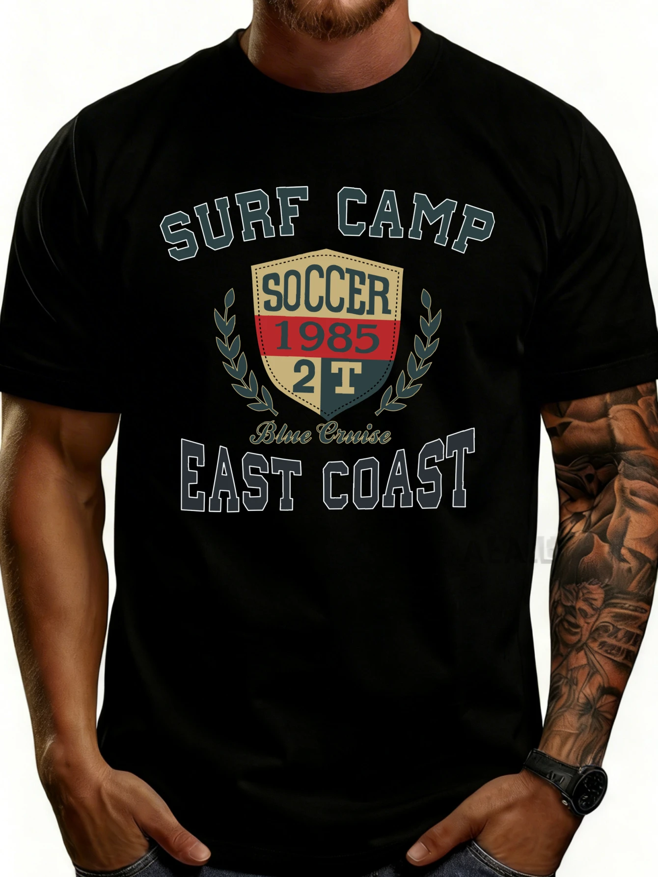 Vintage Casual Style Men's T-Shirt Surf Camp Football 1985 East Coast Graphic Design Summer Clothing Gift for Surfers and Sports Enthusiasts