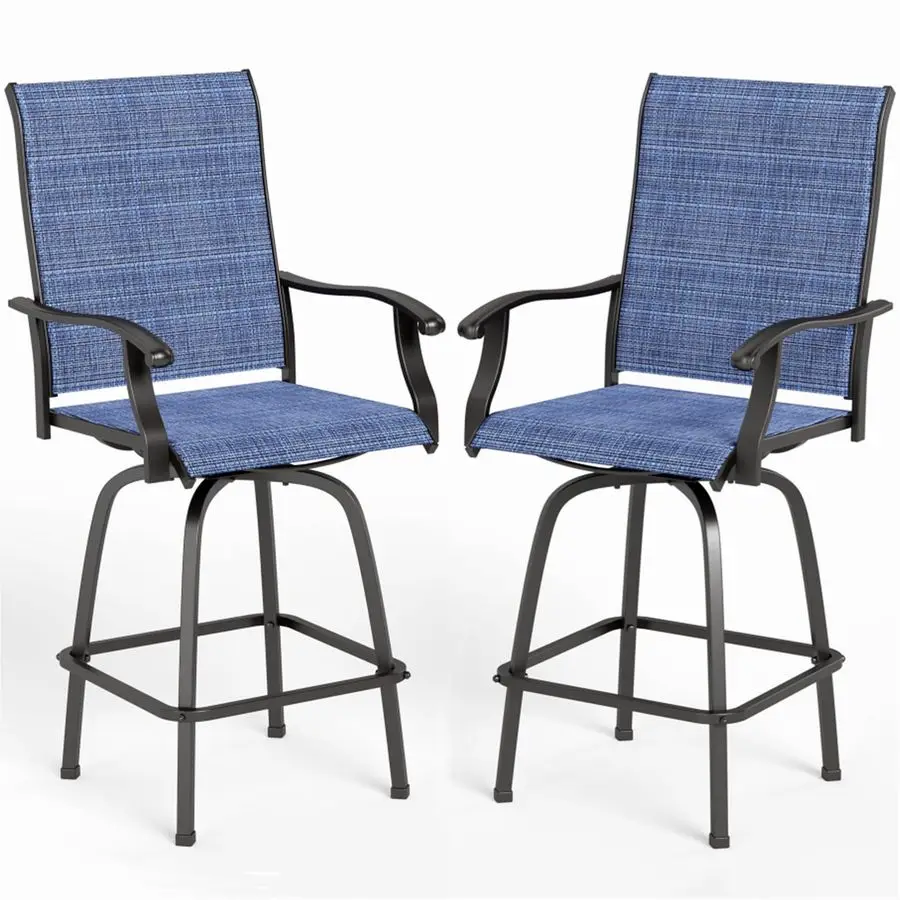 

Набор из 2 уличных барных стульев, вращающиеся барные стулья для патио, высокие уличные барные стулья, вращающиеся барные стулья для патио, дышащий текстиль