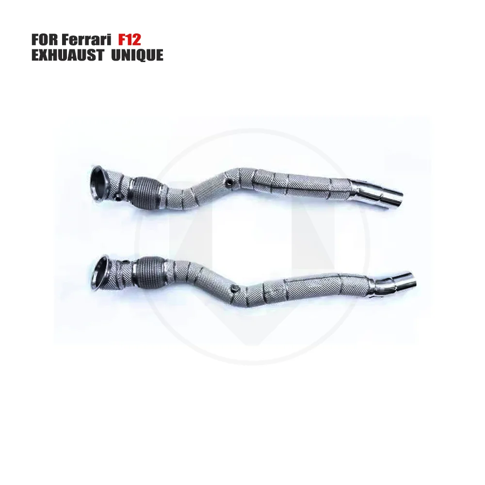 UNIQUE Exhaust System High Flow Performance Downpipe for Ferrari F12 6.3L With Catalytic Converter Header