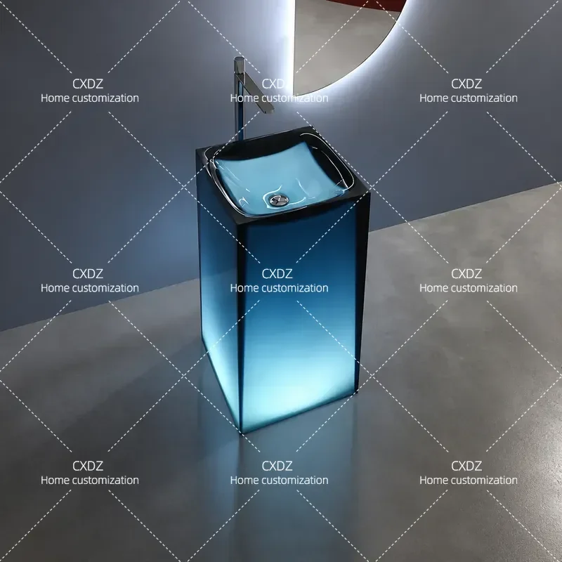 Transparent Resin Art Column Basin Integrated Floor to Ceiling Bathroom Outdoor Balcony Courtyard Hand Wash Basin