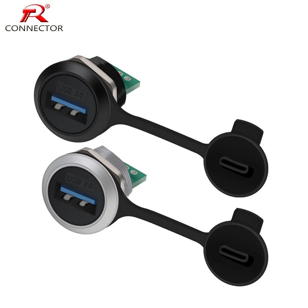 New Round Type Chassis Connector USB Type C Female to PCB Board Pass Through Adapter Type-C Panel Mount DIY Jack with Dust Cover