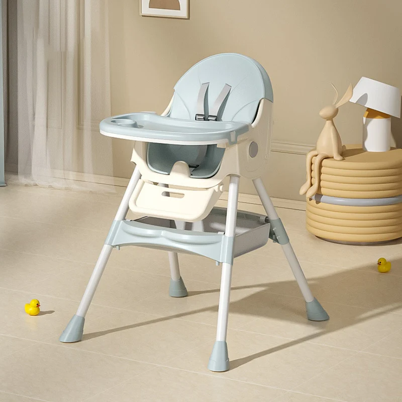 Silla alta plegable de plástico para bebé, asiento portátil multifunción con ruedas, ideal para comer, recién llegado