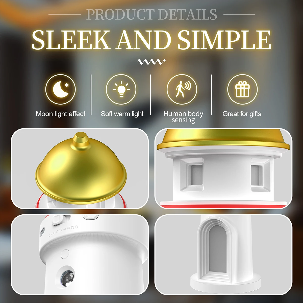 Moon Projector Lighthouse Lamp Portable Lighthouse Decor Rechargeable Moonlight Projector Night Light for Kids Bedroom Children