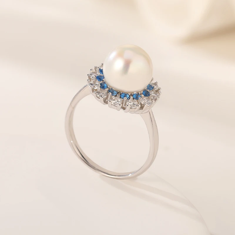 Natural freshwater pearl ring S925 silver sunflower exquisite simple all-match women's jewelry