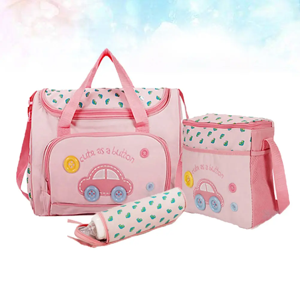 

4-in-1 Multi-Function Car Pattern Large Capacity Baby Diaper Bag Set Mummy Tote Handbag Feeding Bottle Holder Diaper Changing