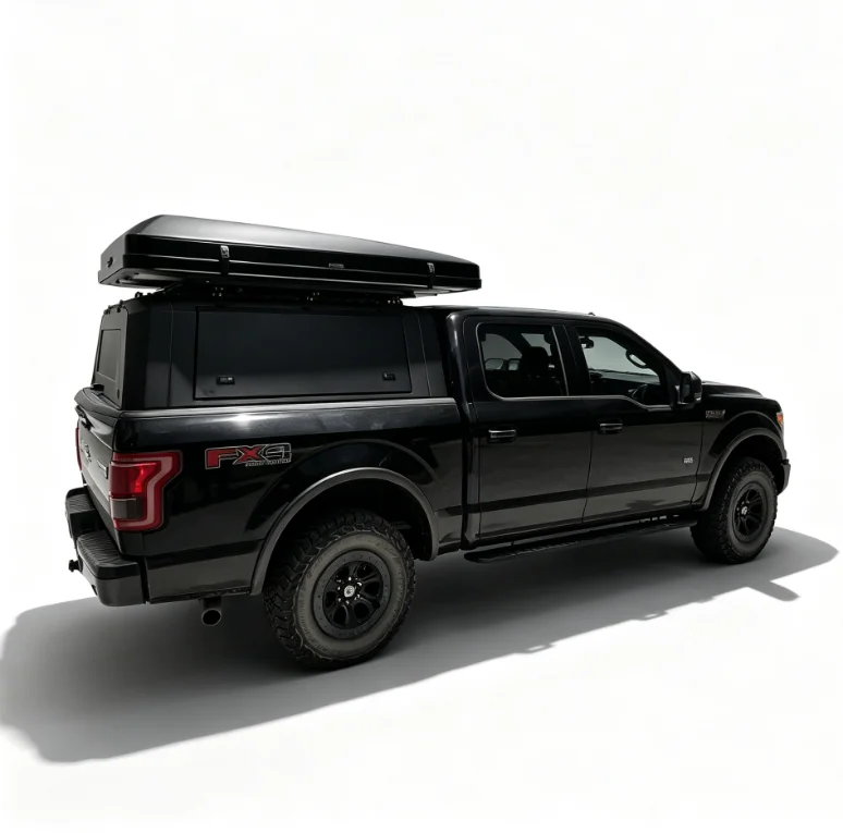 Dream Car ZST Matte Black Aluminum Truck Camper Shell Hard Top Full Roof Rack Mounted Waterproof Lockable Canopy  F-150 FX4