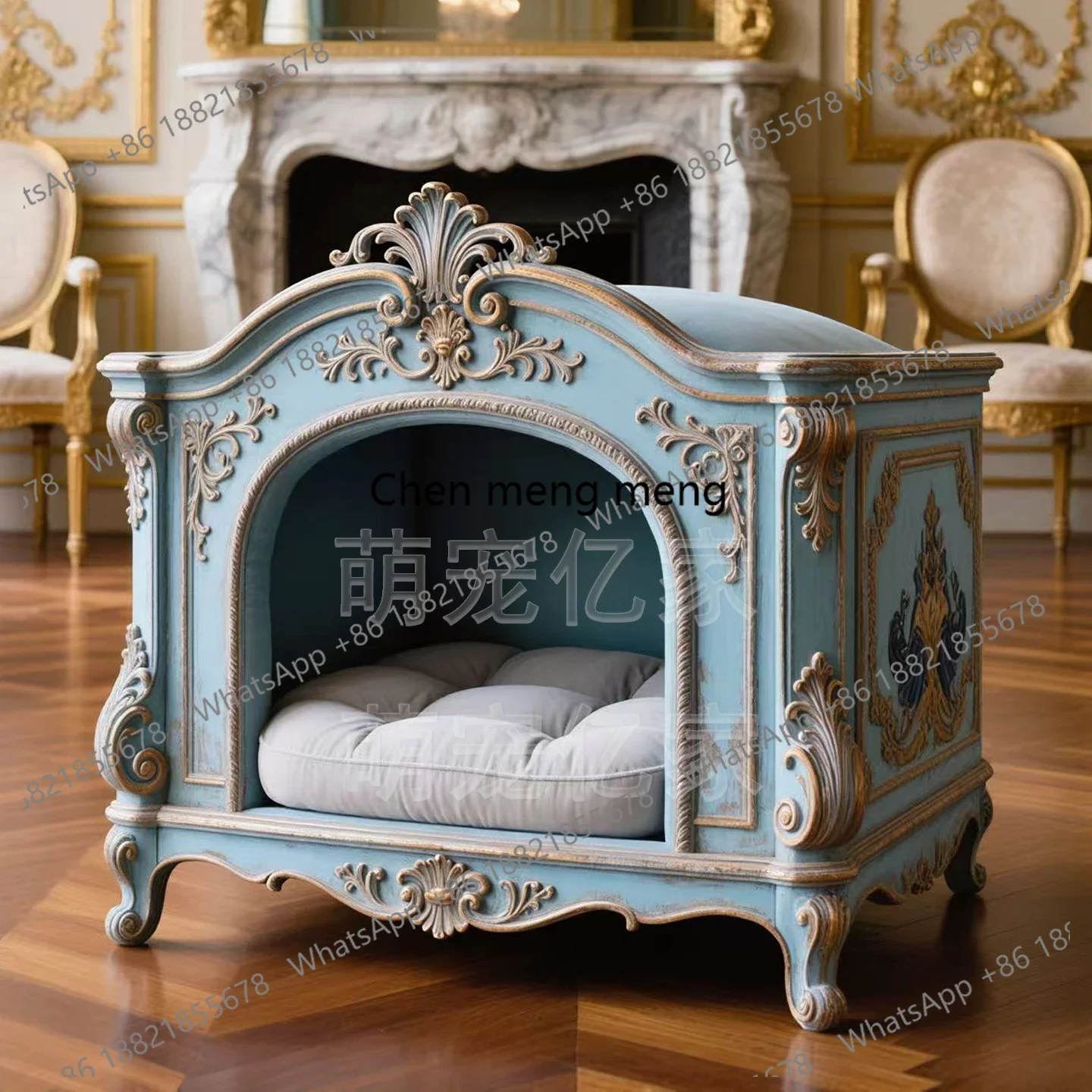 

French Style Light Blue Bedside Table Style Cat and Dog Room Bed