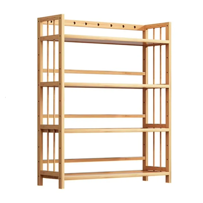Factory Direct 2026 Kitchen Living Room Large Capacity Modern Durable Freestanding 4-Layer Bamboo Bookshelf Storage Rack