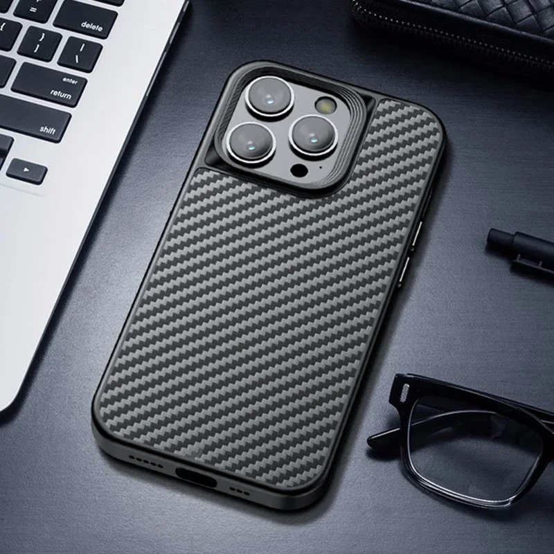For iPhone 14 13 Pro Max Case Magnetic Real Kevlar +TPU Slim Anti-Slip Genuine Aramid Fiber Cover for iPhone 14 Pro IP 14 Plus