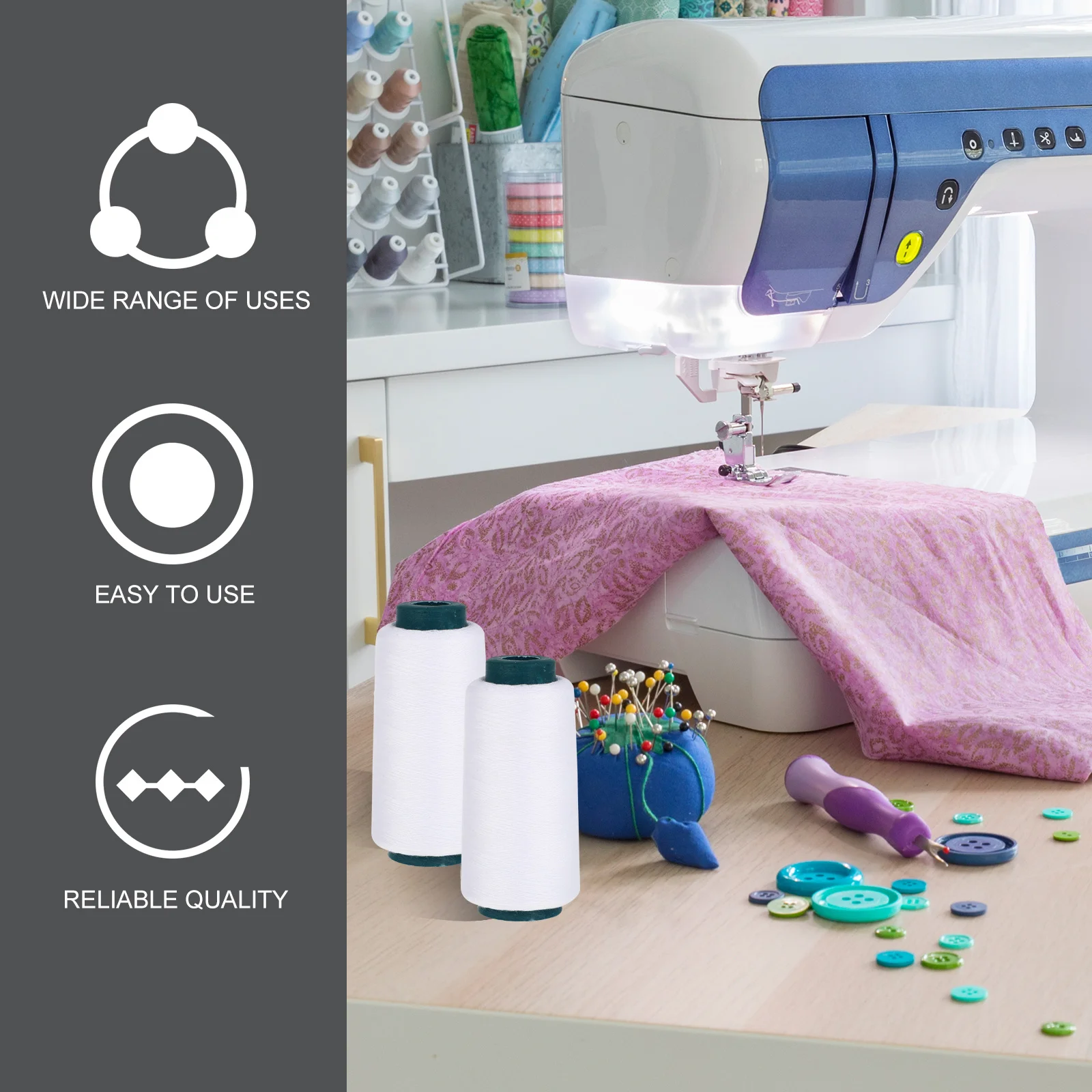 

Quilting Thread for Sewing Machine Embroidery Bobbin White Multipurpose Handy Polyester Threads Bulk