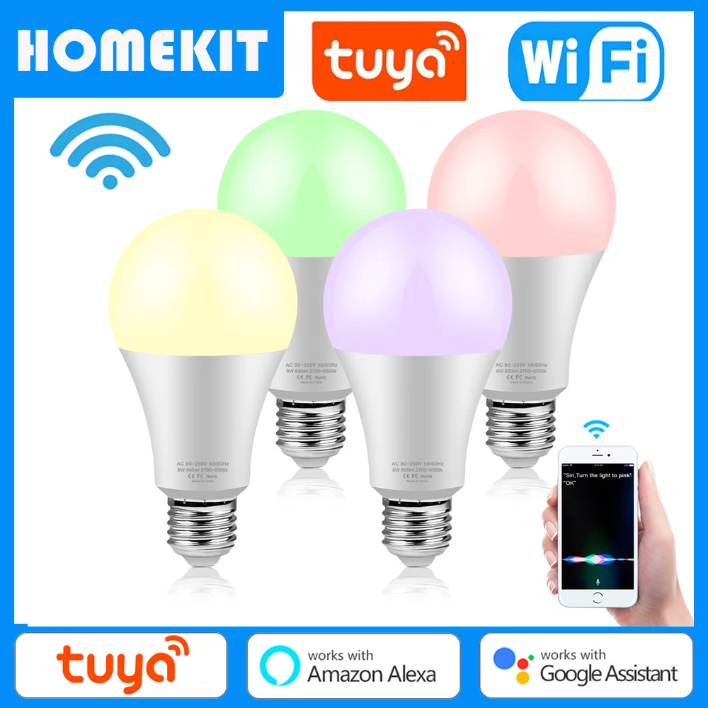 

1-4Pcs Smart Led Bulb E27 RGBCW Smart Lamp Alexa WiFi Control Dimmable Light Bulb for Apple Homekit Tuya Alexa Google Assistant