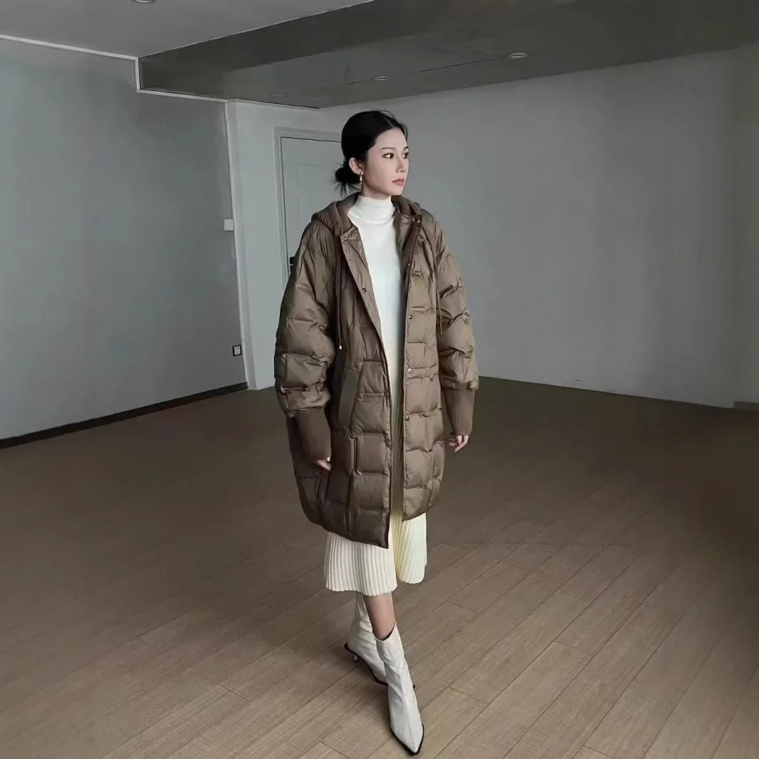 Doudoune surdimensionnée à capuche tricotée pour femme, nouvelle mode automne et hiver