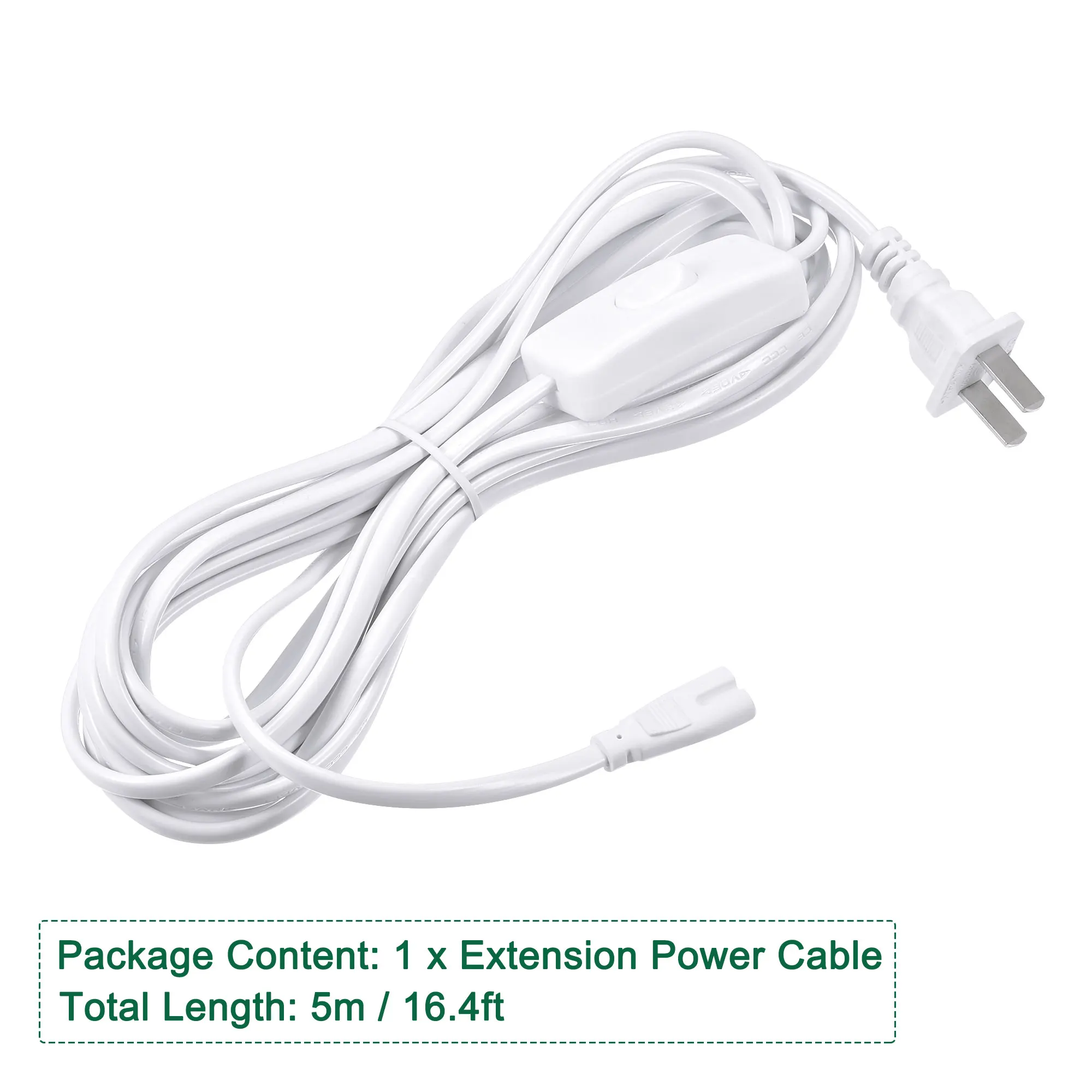1Pcs T5 T8 LED Tube Power Extension Cable with On/Off Switch 2 Pin 5M Length Wire White for LED Integrated Light Tube Fixture