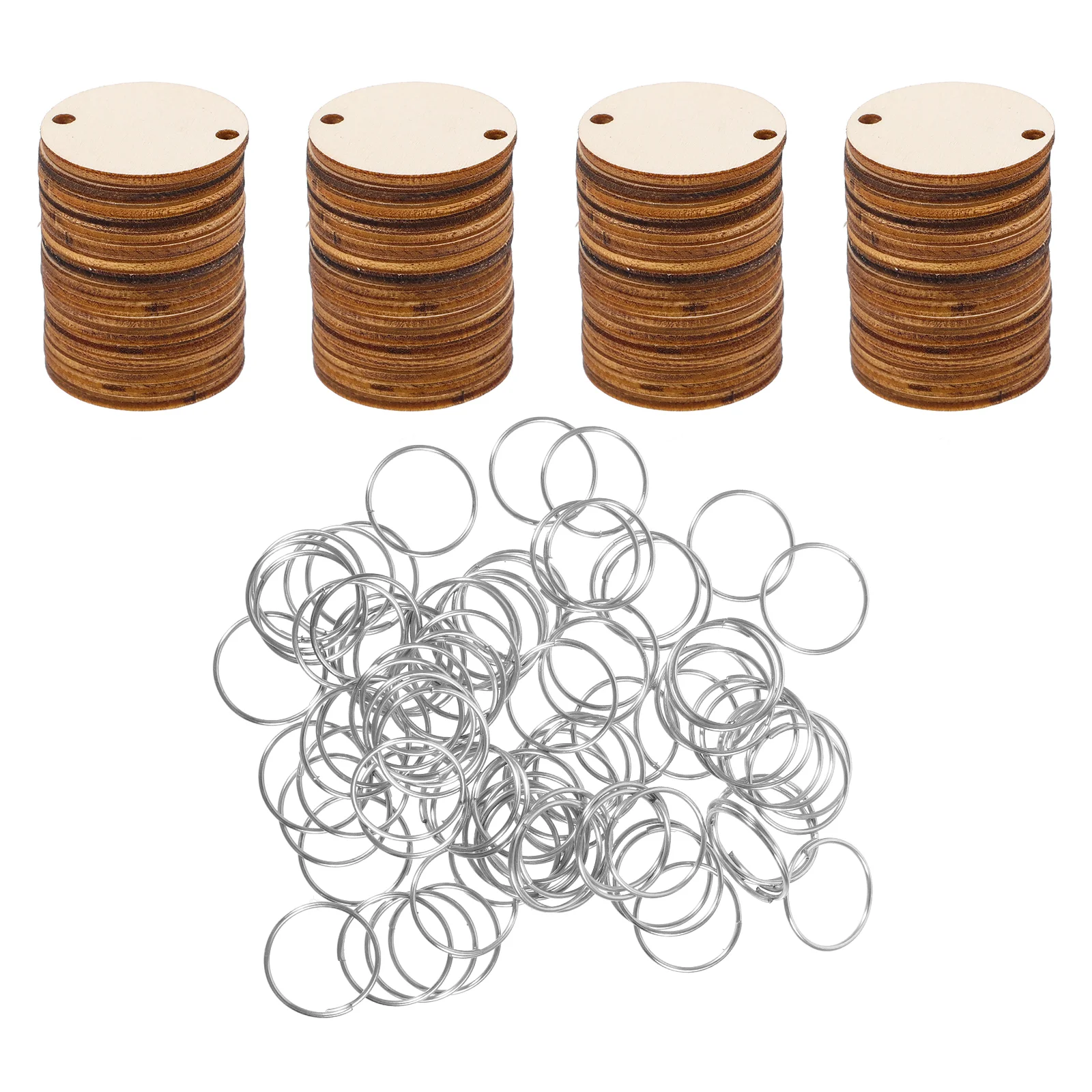 

100 Pcs Calendars Wood Chips Stainless Steel Rings Blank Wooden Tags for Craft Family Birthday Board Labels Classroom