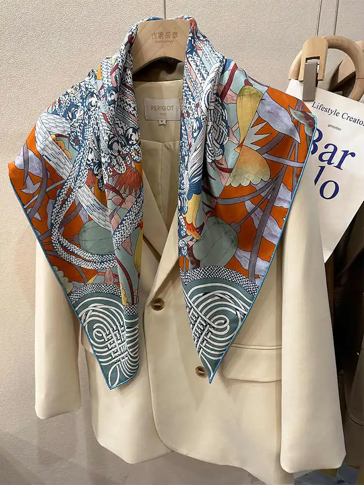 Silk Twill Scarf 90cm Spring Square Shawls Hand Rollerd Bandanas Bag Accessories Head Hair Bag Belt Decoration Valentine Day