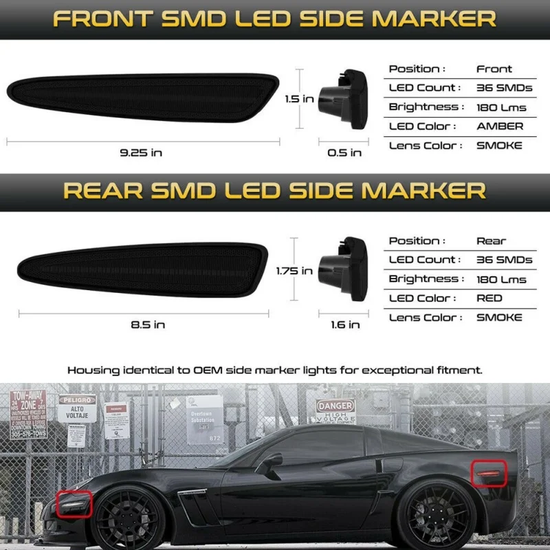 For Chevrolet Corvette C6 2005-2013 Car LED Front/Rear Bumper Side Marker Parking Lights Turn Signal Lights Fender Flare Lamps