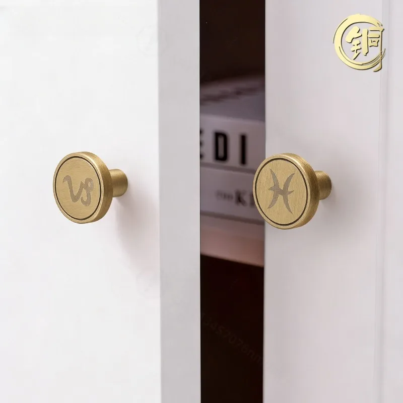 Creative 12 Constellations Brass Knobs Retro Single Hole Handles for Cabinet Wardrobe Drawer Nightstand Furniture Decor