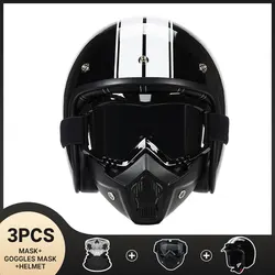 New Fashion DOT Approved Black White Line 3/4 Motorcycle Helmets with Mask Open Face Helmet Men Jet Style Four Seasons