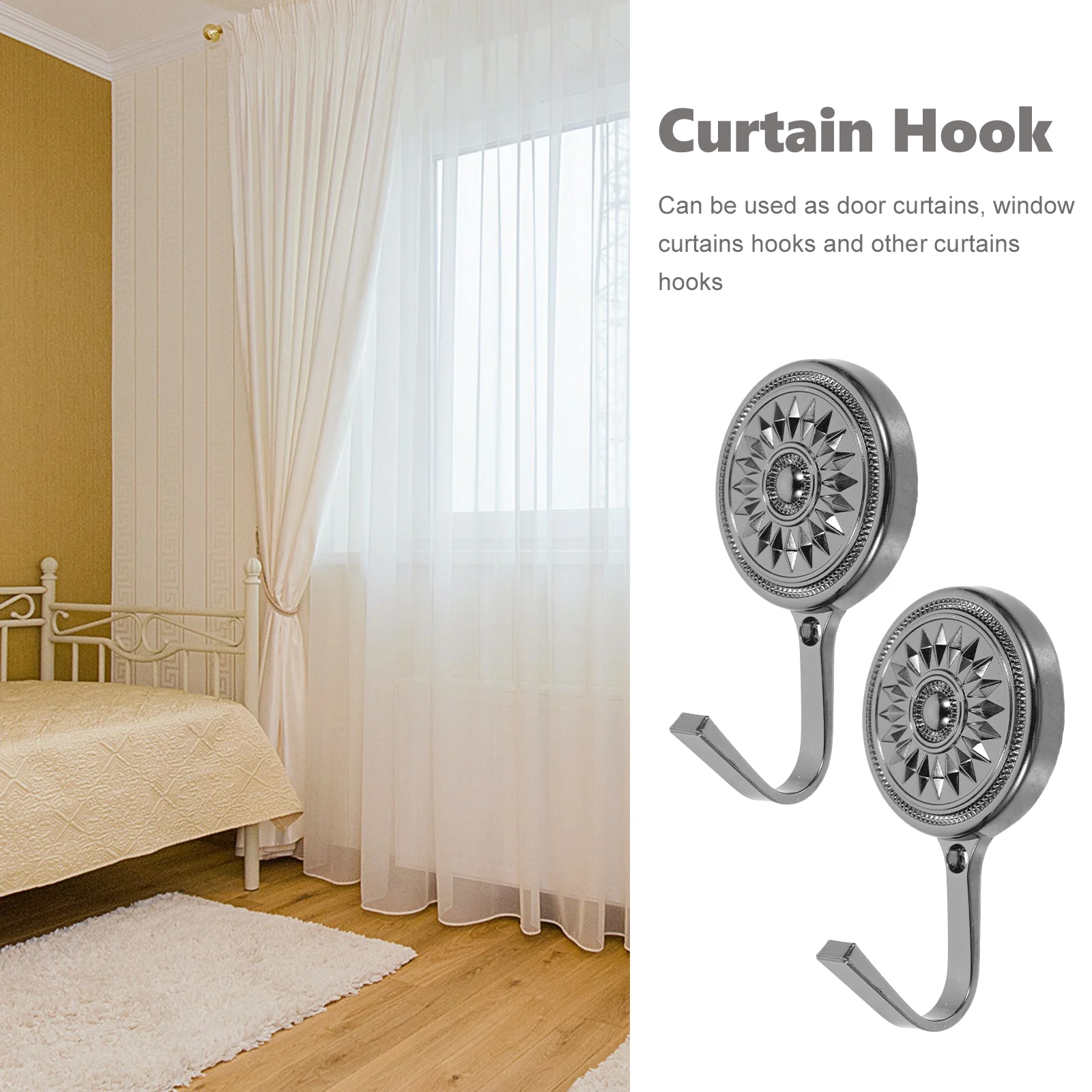 

2 Pcs Curtain Hook Heavy Duty Zinc Alloy Wall Hooks Holders for Drapes Vintage Style Decorative Hardware Window Curtains