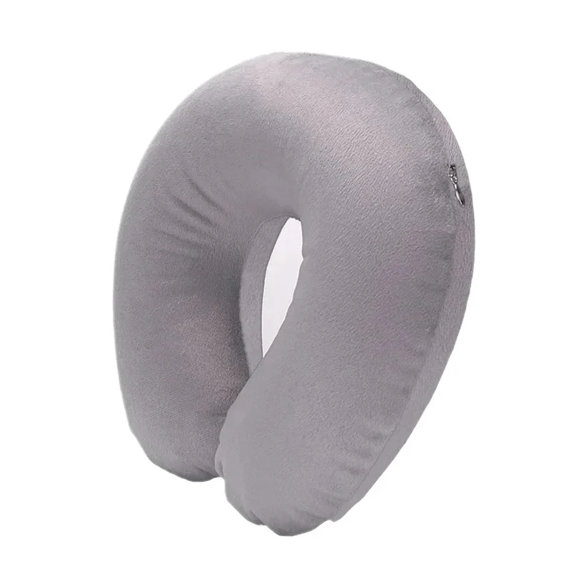 1PC U-shaped Travel Pillow Portable Inflatable Neck Cervical Spine Support Short Plush Cushion Office Sleep Essentials
