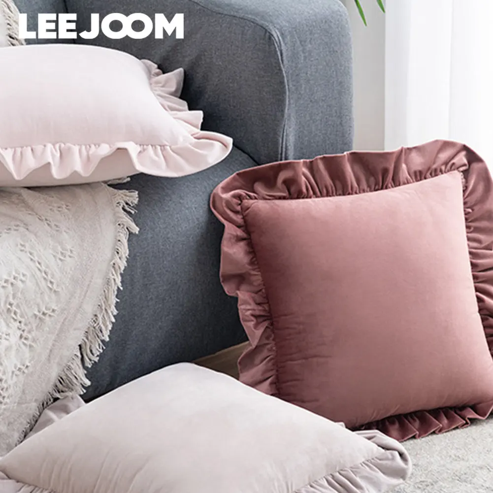 Leejoom Luxury Soft Pillowcase Sofa Cushion Pillow Cover Velvet Ruffle Cushion Cover Home Decor 30x50cm/45x45cm/50x50cm 1pc