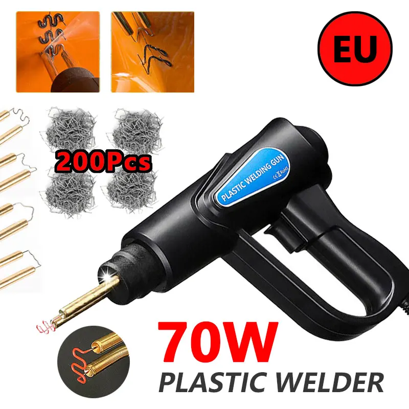 

70W Plastic Welder Portable Auto Bumper Repair Tool Kit With 200pcs nail Plastic Welding Gun Anti-scalding hand guard -EU Plug