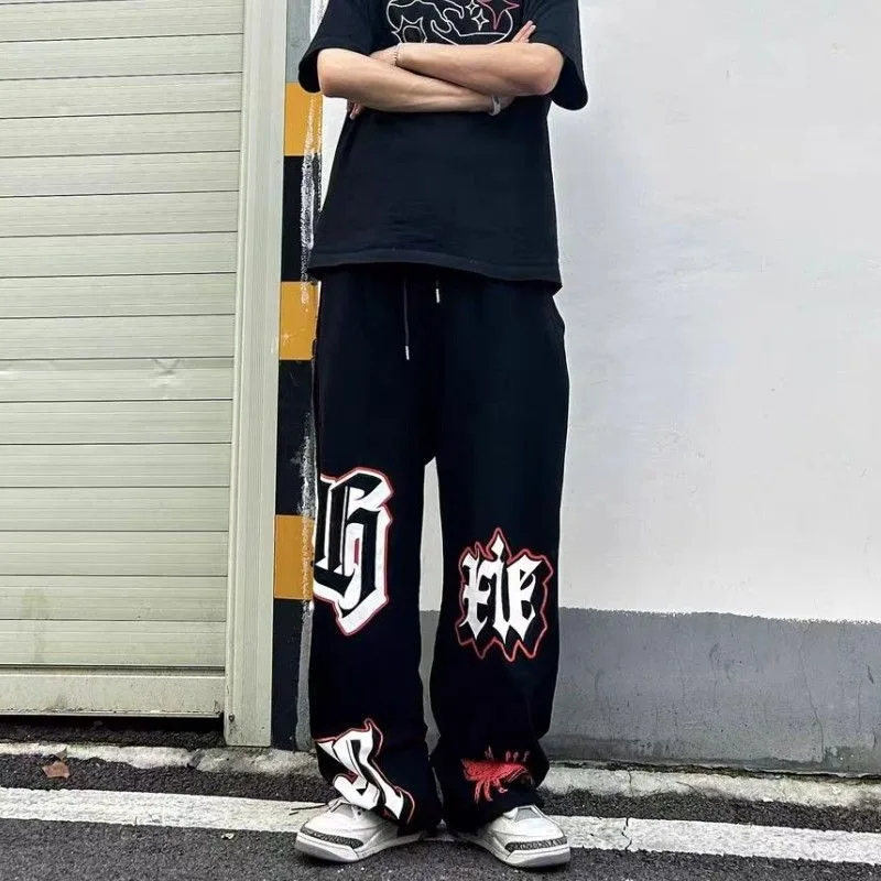 American Street All Match Sports Pant Subculture Hip-hop Letter Graffiti Printed Pants Women's Harajuku Loose Wide Leg Trousers