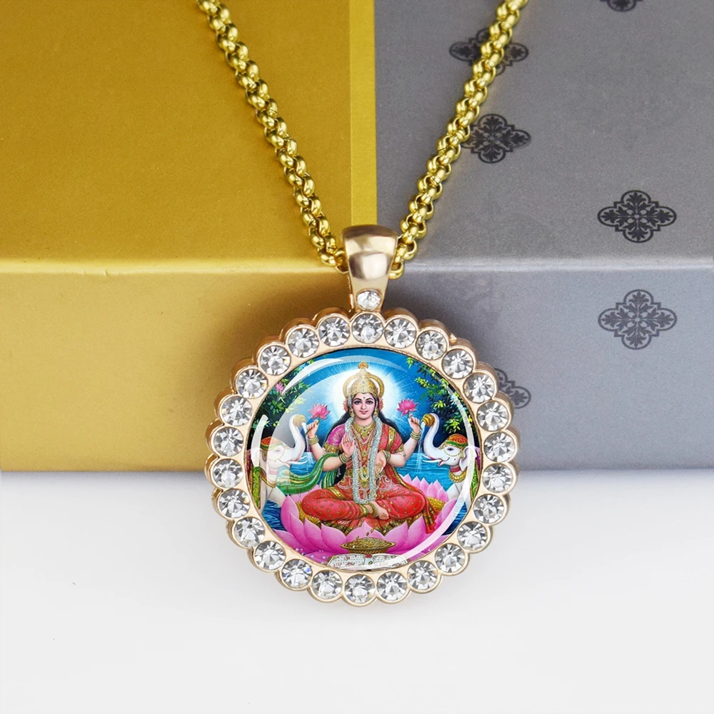 Hinduism Necklace Ganesha Goddess Kashmi Vishnu Rhinestone Pendant Shiva Amulet Charms Necklaces Women Indian Buddhism Jewelry