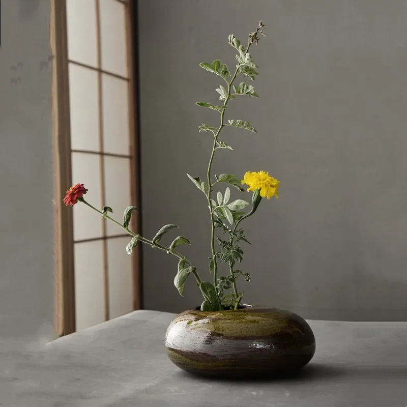 Potted Pot Ellipse Ceramic Flowerpot Vase Pebble Shape Flower Arranger Bonsai Accessories Home Decoration Succulent Pots Vases
