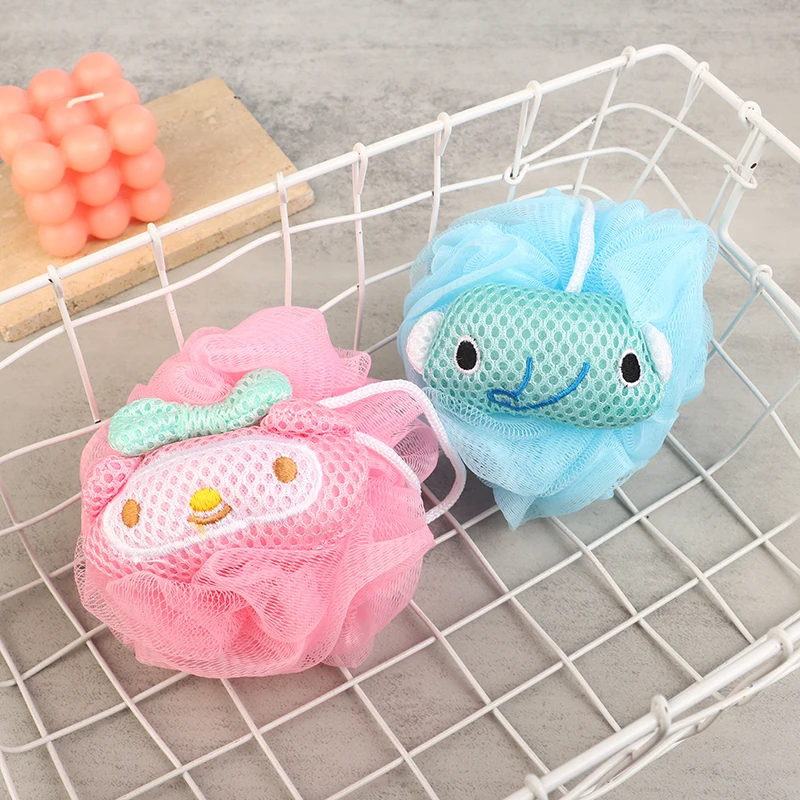 Sanrios Bath Flower Cute Cartoon Back Rubbing Shower Ball Soft Mesh Shower Sponge Balls For Girl Bathing Supplies